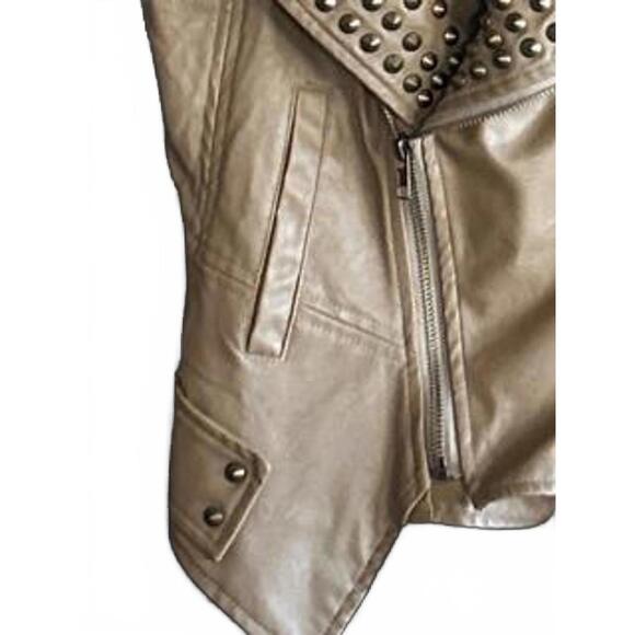 Double Zero Womens Studded Vest Sz Small Tan Faux Leather Bikercore - Picture 5 of 8